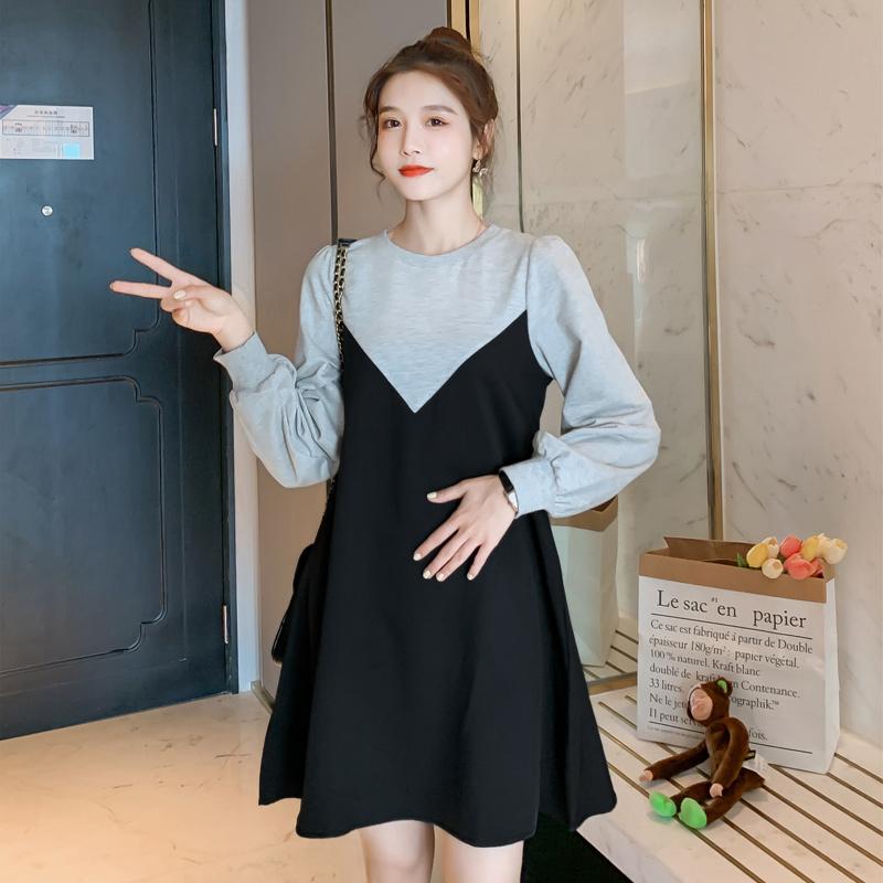 Spring Autumn Round Collar Fashion Pregnant Women Dress Lantern Sleeve Patchwork Black Maternity Cotton Dresses Casual Clothes, Grey spell black
Spring Autumn Round Collar Fashion Pregnant Women Dress Lantern Sleeve Patchwork Black Maternity Cotton Dresses Casual Clothes, Grey spell black