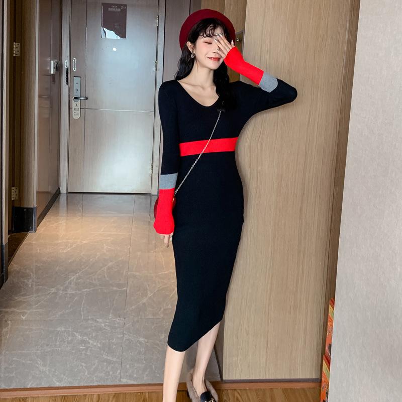 autumn winter new arrival fashion knit bouncy formal dress temperamental v-neck vintage elegant patchwork cute pencil dress, Black
autumn winter new arrival fashion knit bouncy formal dress temperamental v-neck vintage elegant patchwork cute pencil dress, Black