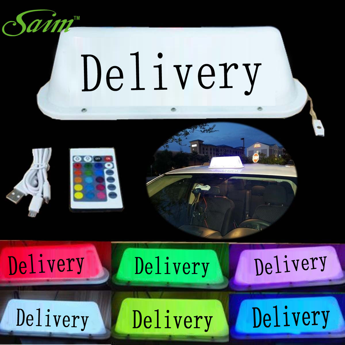 

Delivery Sign Taxi Badges Top Light LED Roof Bright Glowing Car Logo Wireless for drivers hot sale