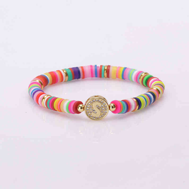 Bohemia Gypsy Gold Initial 26 Alphabet Letter Name Charm Coloful Rainbow Silicone Plastic Beaded Bracelets for Women Man 2020