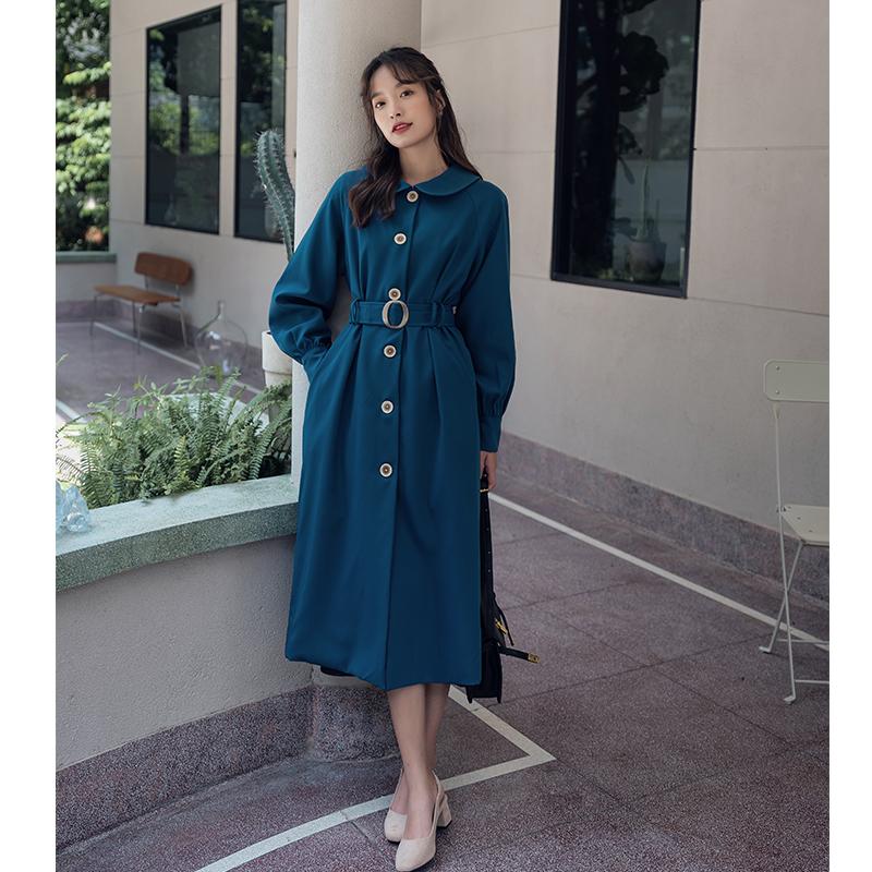 Original design make French retro lake blue show white loose belts trench coat long belt, Bordeaux
Original design make French retro lake blue show white loose belts trench coat long belt, Bordeaux