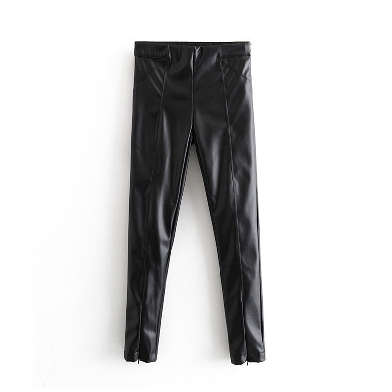 Aachoae Women Stylish PU Faux Leather Stretch Pants Solid High Waist Ladies Pencil Trousers Full Length Streetwear Bottoms 201109