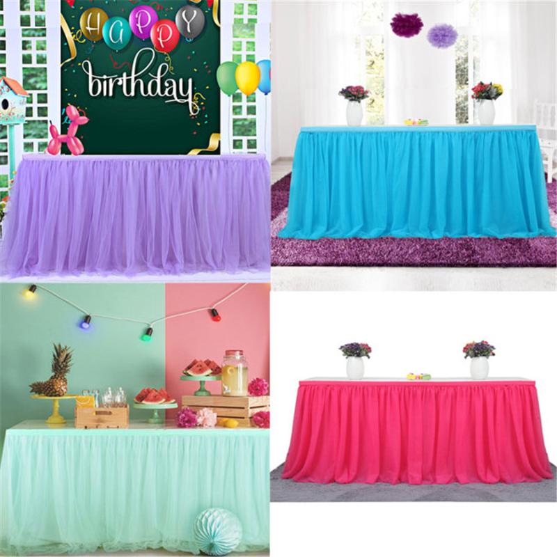 Table Skirt 183 X77 Cm Wedding Party Tutu Tulle Cover Tableware Cloth Baby Shower Home Decor Skirting Birthday