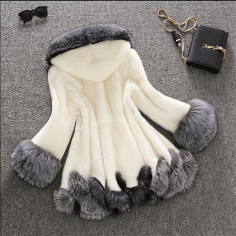 Wedding Accessories Fur Coat Gorgeous Women's White Black Mink Winter Thick Hooded Fur Jacket In Stock