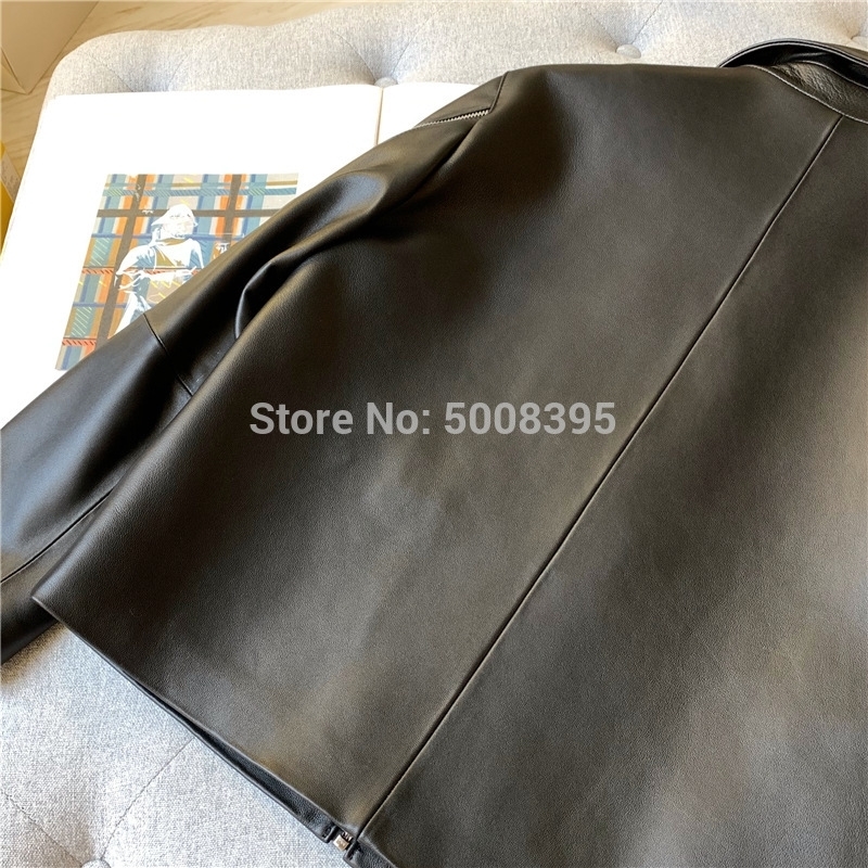 Fashion Black Lucca leather jacket front zip side slip pockets twisted zips along the sleeves cropped Leather Jackets Woman 201029