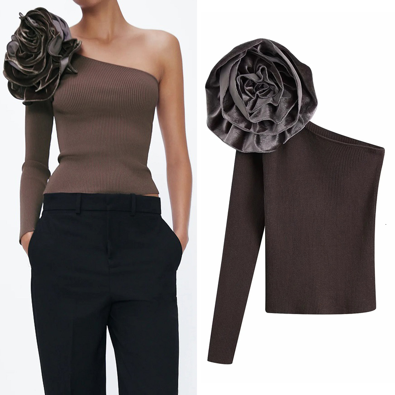 2021 New Women One Shoulder Cropped Knit Sweater Woman Fashion Velvet Flower Asymmetric Streetwear Long Sleeve Top G66s, Brown
2021 New Women One Shoulder Cropped Knit Sweater Woman Fashion Velvet Flower Asymmetric Streetwear Long Sleeve Top G66s, Brown