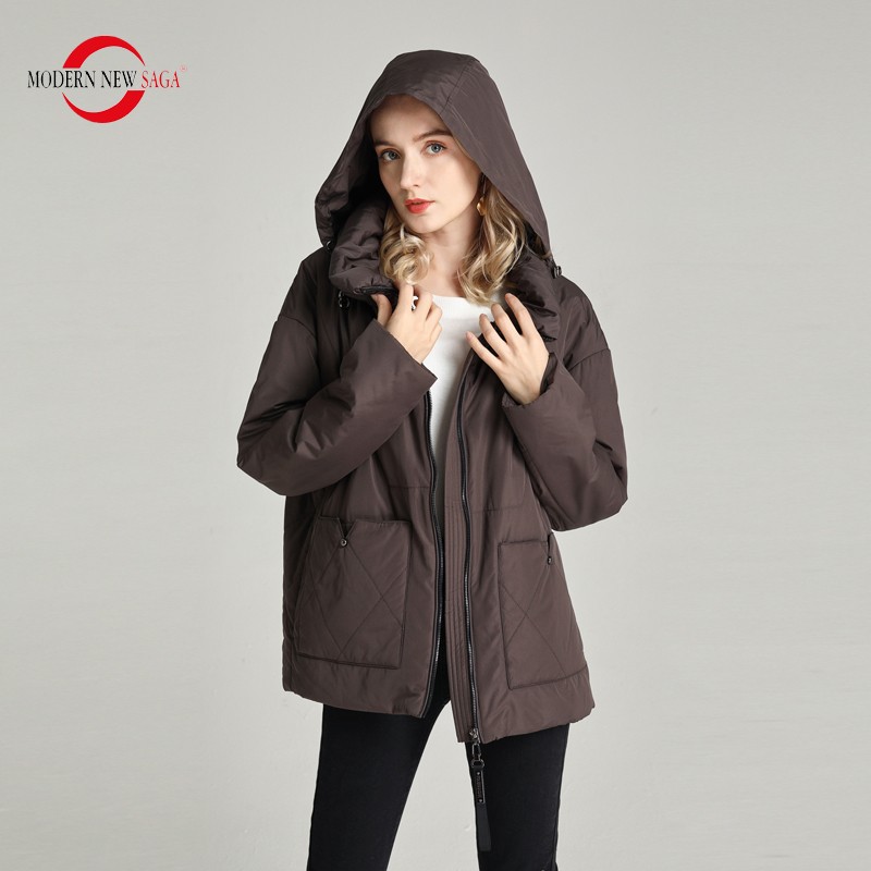 MODERN NEW SAGA Women Jacket High Quality Spring Padded Jacket Polyester Autumn Women Coat Detachable Hood Female Jackets 201217