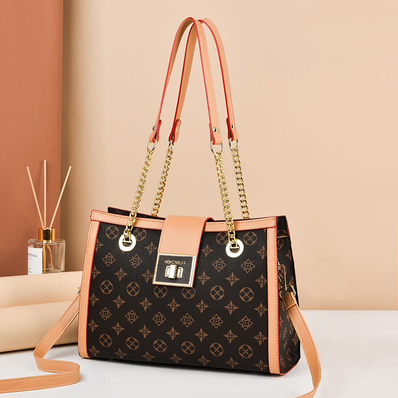 factory outlet ladies shoulder bags classic printed chain bag street trend contrast leather handbag horizontal multifunctional color matching fashion backpack
