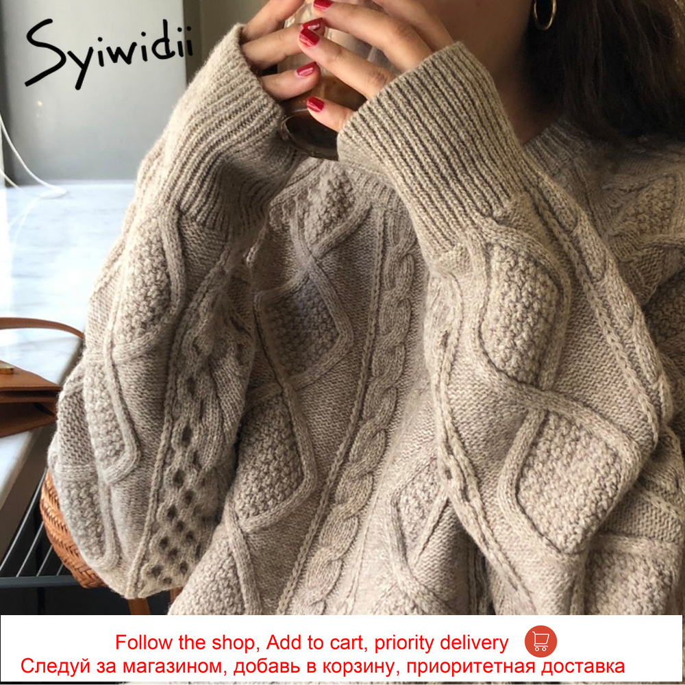 syiwidii new sweater womens ribbed knitted autumn winter casual pullovers solid long sleeve korean top harajuku black khaki 201111wtt