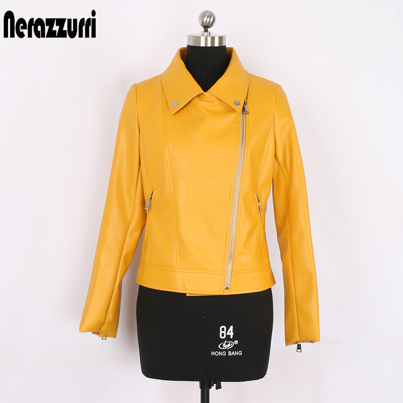 Nerazzurri Black leather biker jacket women long sleeve leather jacket women Soft moto jacket Motorcycle faux leather tops women 201226