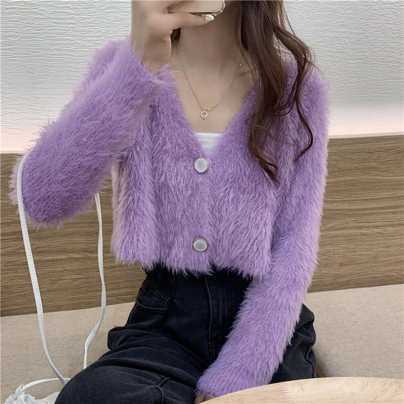Soft Mohair Sweaters Cardigans Women V-Neck Knitted Full Sleeve Cropped Cardigan Lady Single-breasted Sweater Crop Tops, Black
Soft Mohair Sweaters Cardigans Women V-Neck Knitted Full Sleeve Cropped Cardigan Lady Single-breasted Sweater Crop Tops, Black