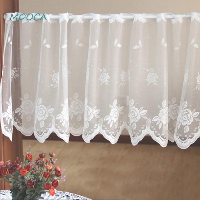 White lace kitchen curtain rose decorative short curtain cafe