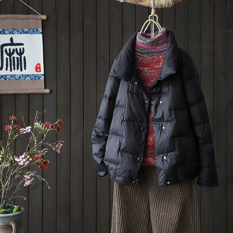 Schinteon Women Light Down Jacket Simple Casual Solid Color Stand Collar Short Outwear Autumn Coat Female Fashion 211221wtt