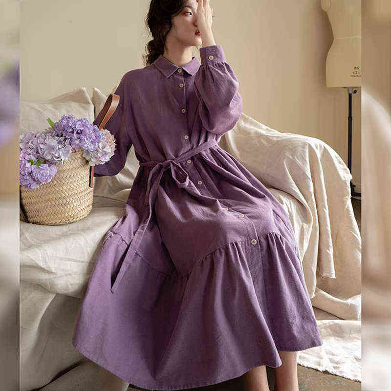 Vangull Fashion Corduroy Dress Women Plus Size Female Dress Turn-down Collar Long Sleeve Belt Single Breasted harajuku dress G0214