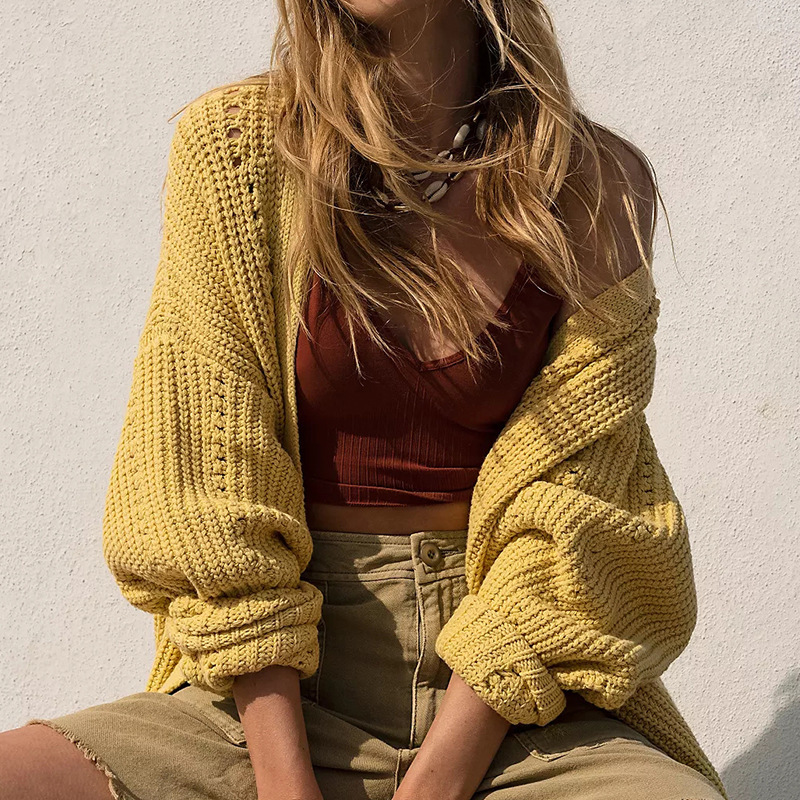 New 2021 Autumn women's knitted shirt mid-length casual shirts sleeve long solid color loose cardigan sweater, Yellow
New 2021 Autumn women's knitted shirt mid-length casual shirts sleeve long solid color loose cardigan sweater, Yellow