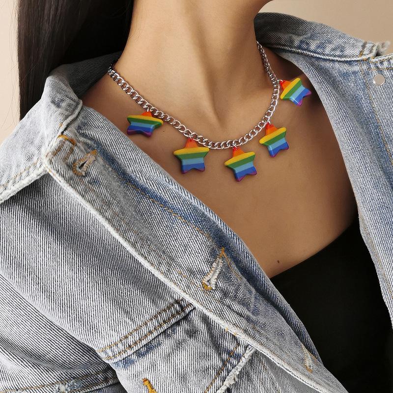 TIMEONLY Rainbow Striped Star Pendant Necklace for Women Temperament Silver Color Chunky Link Chain Chokers Necklaces Jewelry
TIMEONLY Rainbow Striped Star Pendant Necklace for Women Temperament Silver Color Chunky Link Chain Chokers Necklaces Jewelry