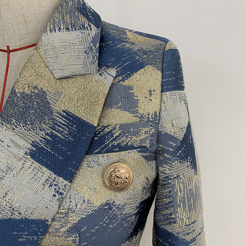 PYJTRL Women Fashion Blazer Jacket Double Breasted Colors Painting Jacquard Blazer 201114