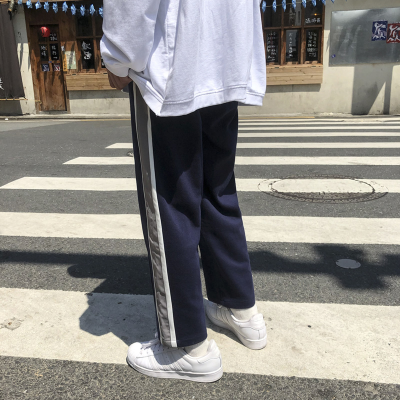 Sweatpants Men's Fashion Hit Color Casual Drawstring Pants Men Track Pants Streetwear Wild Loose Hip Hop Straight Trousers Mens T200422