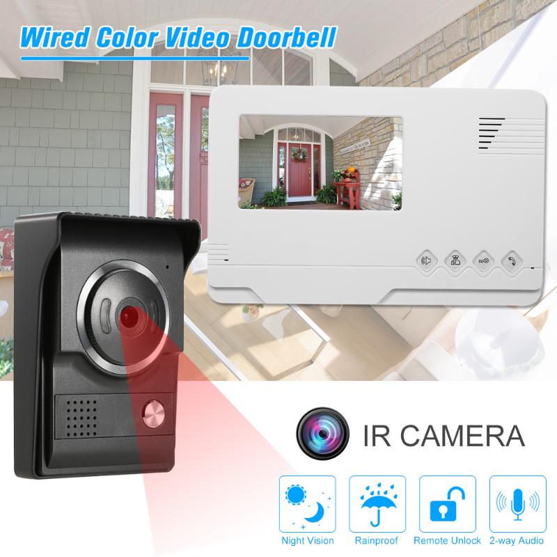 

4.3 inch TFT Wired Color Video Doorbell Indoor Monitor with IR-CUT Rainproof Outdoor Camera Visual Intercom Video Door Phone