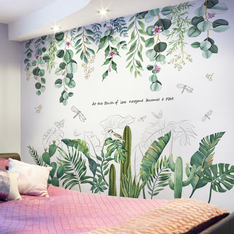 Tropical Tree Leaves Wall Stickers DIY Green Plants Wall Decals for Living Room Bedroom Kitchen Home Decoration LJ201128