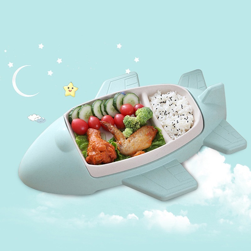 Cartoon Aircraft Shape Tableware Bamboo Fiber Plate Infant Tableware Toddle Children's Dividers Plate Child Gift Kids Cutlery LJ201019