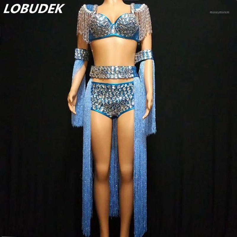 Bar Nightclub Women Singer Sexy Costume Blue Tassel Big Rhinestones Bikini 4-Pieces Set Leading Dancer Performance Dance Outfits1, Include trailing
Bar Nightclub Women Singer Sexy Costume Blue Tassel Big Rhinestones Bikini 4-Pieces Set Leading Dancer Performance Dance Outfits1, Include trailing