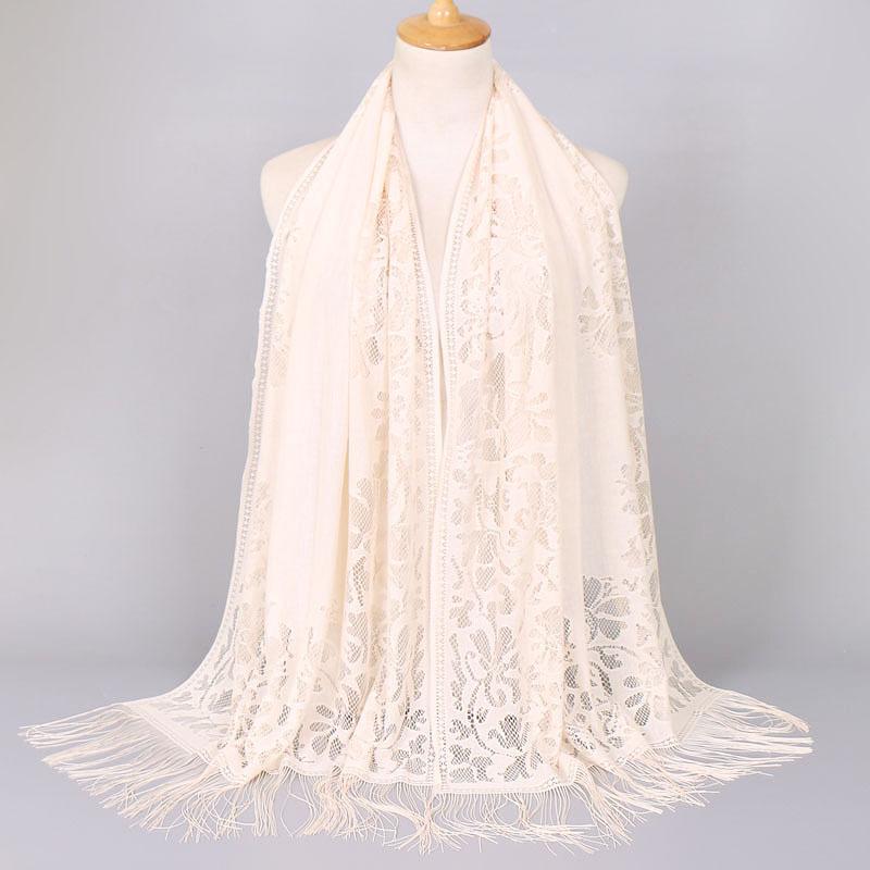 Elegant Pure Color Scarves Tassel Shawl Female 170*65cm Hollow Lace Party Bride Bridesmaid Mesh Yarn Temperament Evening Scarf Q sqcnAl от DHgate WW