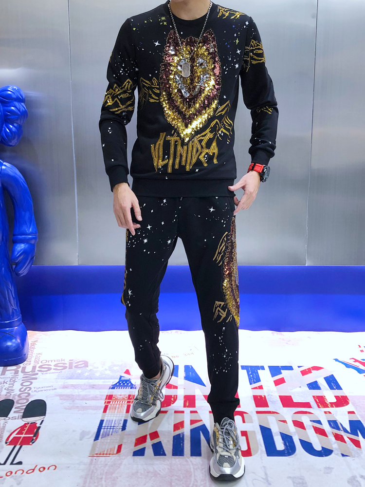 Freeship mens luxury leisure black beading sequins bling long sleeve t shirt with pants/fashion/hip top/style tracksuits/Asia size, As photo
Freeship mens luxury leisure black beading sequins bling long sleeve t shirt with pants/fashion/hip top/style tracksuits/Asia size, As photo
