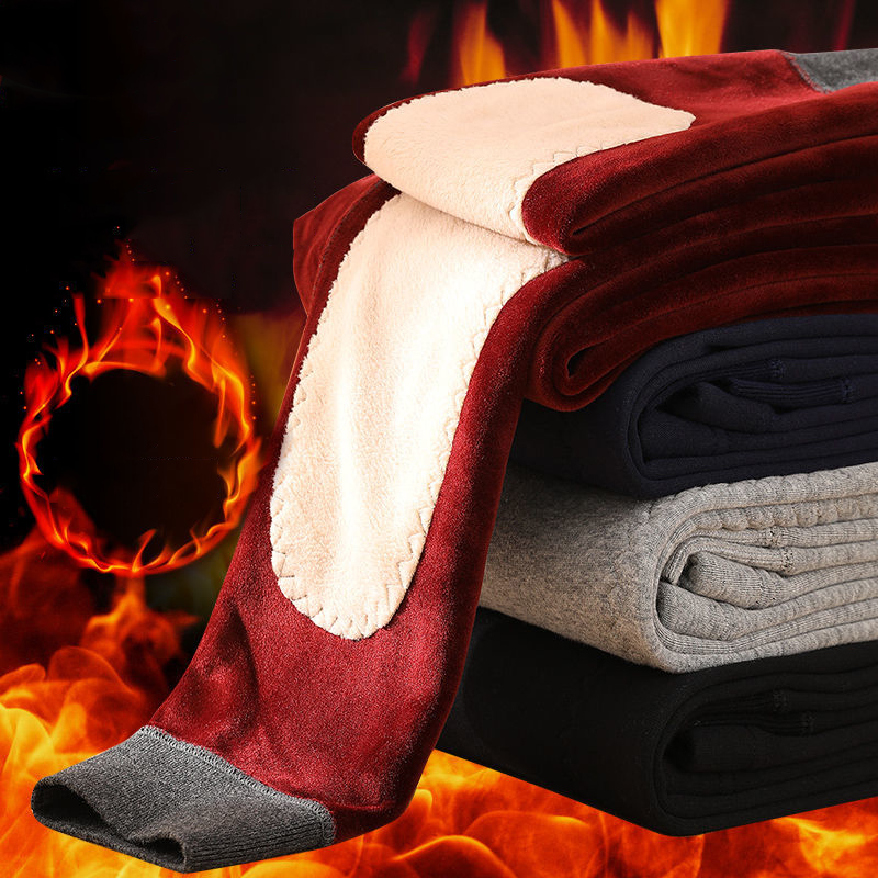 Winter Warm Thermal Underwear Bottoms Men Leggings Thermos Pants Male Wool Cotton Thick Underwear Trousers Men's Warm Knee Pants 201023