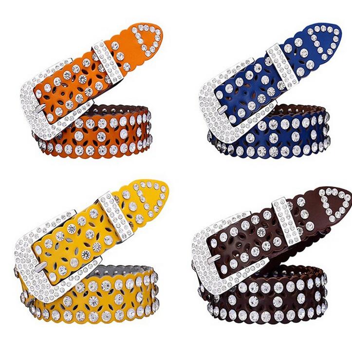 7 Colors Womens Hollow out Alloy Buckle Casual Bling Rhinestone crystal designer girls waist belt Double-deck Cowhide Pin buckle belts, Black;brown
7 Colors Womens Hollow out Alloy Buckle Casual Bling Rhinestone crystal designer girls waist belt Double-deck Cowhide Pin buckle belts, Black;brown