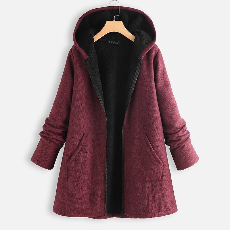 ZANZEA Women Autumn Hooded Long Sleeve Fleece Thick Coat Winter Outwear Casual Hoodies Jackets Vintage Zipper Coats Plus Size T200114