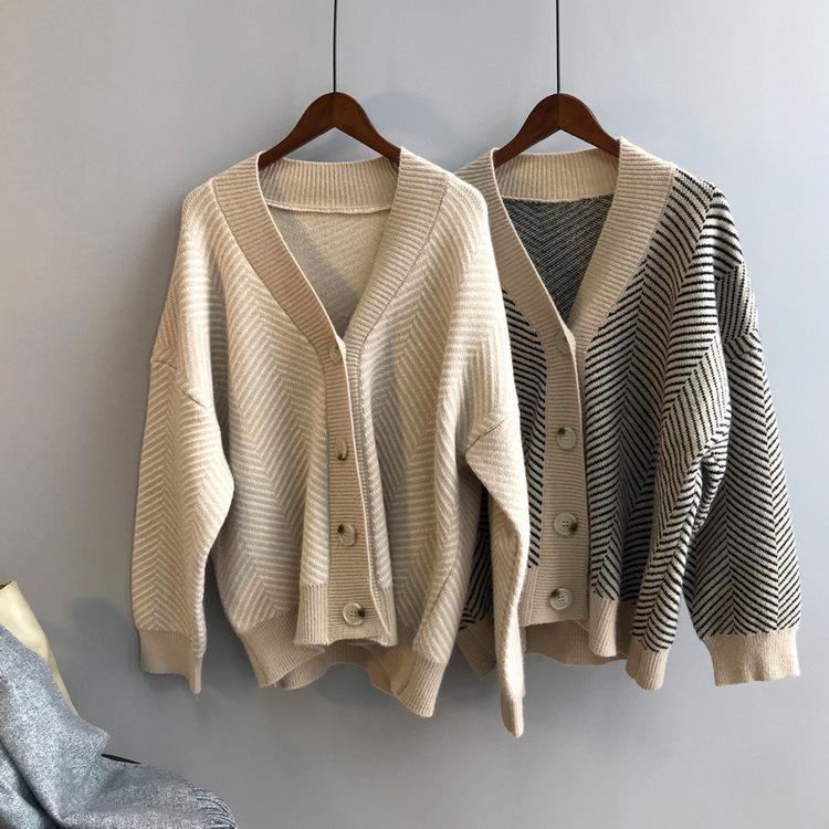 2020 Women Autumn Spring V-Neck Knitted Striped Women Sweater Coat Cardigans Long Sleeve Poncho Sweaters Pull Femme, Brown
2020 Women Autumn Spring V-Neck Knitted Striped Women Sweater Coat Cardigans Long Sleeve Poncho Sweaters Pull Femme, Brown