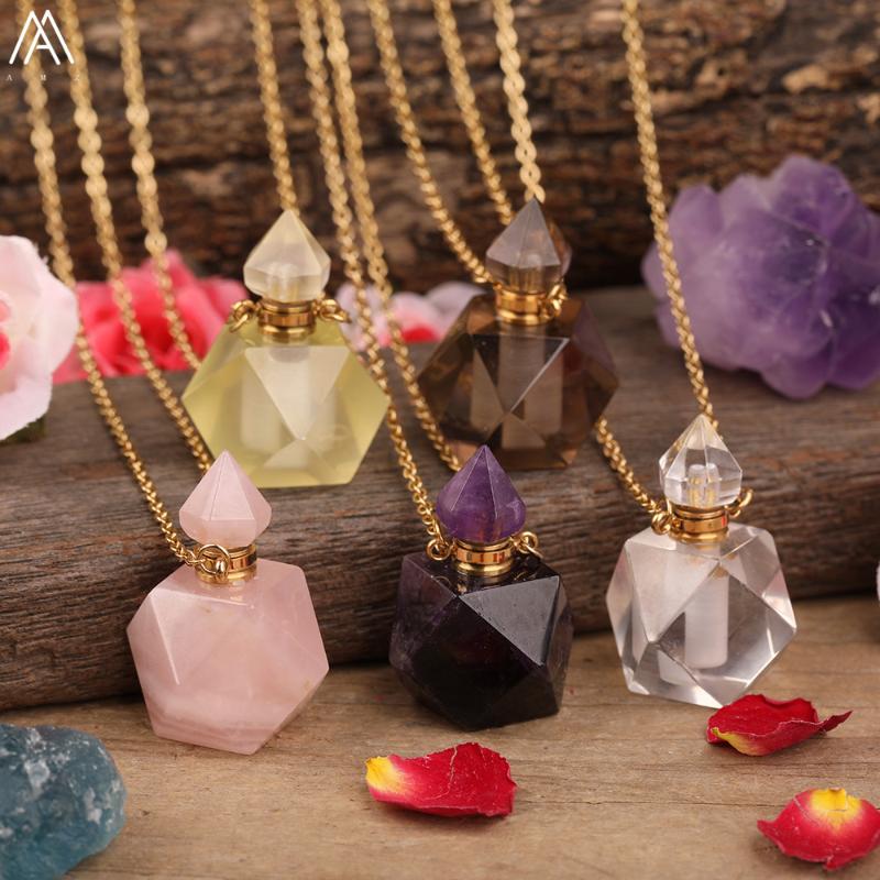 Faceted Natural Smoky Color Quartz Amethysts Crystal Perfume Bottle Pendant Gold Necklace Women Essential Diffuser Vial Jewelry
Faceted Natural Smoky Color Quartz Amethysts Crystal Perfume Bottle Pendant Gold Necklace Women Essential Diffuser Vial Jewelry
