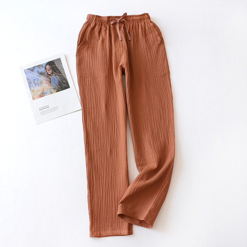 New Solid Color Couple Sleep Pants Crepe Cloth Loose Homewear Spring Summer Autumn Comfortable and Breathable Pantalon Pyjama T200429