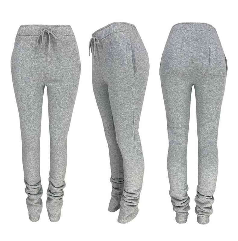 Stacked Pants Women Solid High Waist Drawstring Bell Bottom Flare Pleated Pants Casual Active Leggings Thick Sweatpants Trousers Y220307