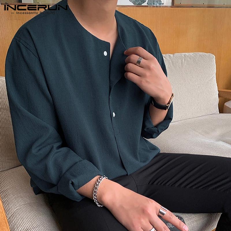 2021 Men' Casual Shirt Round Neck Cotton Long Sleeve Blouse Streetwear Vintage Tops Solid Color Loose Camisa Masculina INCERUN, Black
2021 Men' Casual Shirt Round Neck Cotton Long Sleeve Blouse Streetwear Vintage Tops Solid Color Loose Camisa Masculina INCERUN, Black