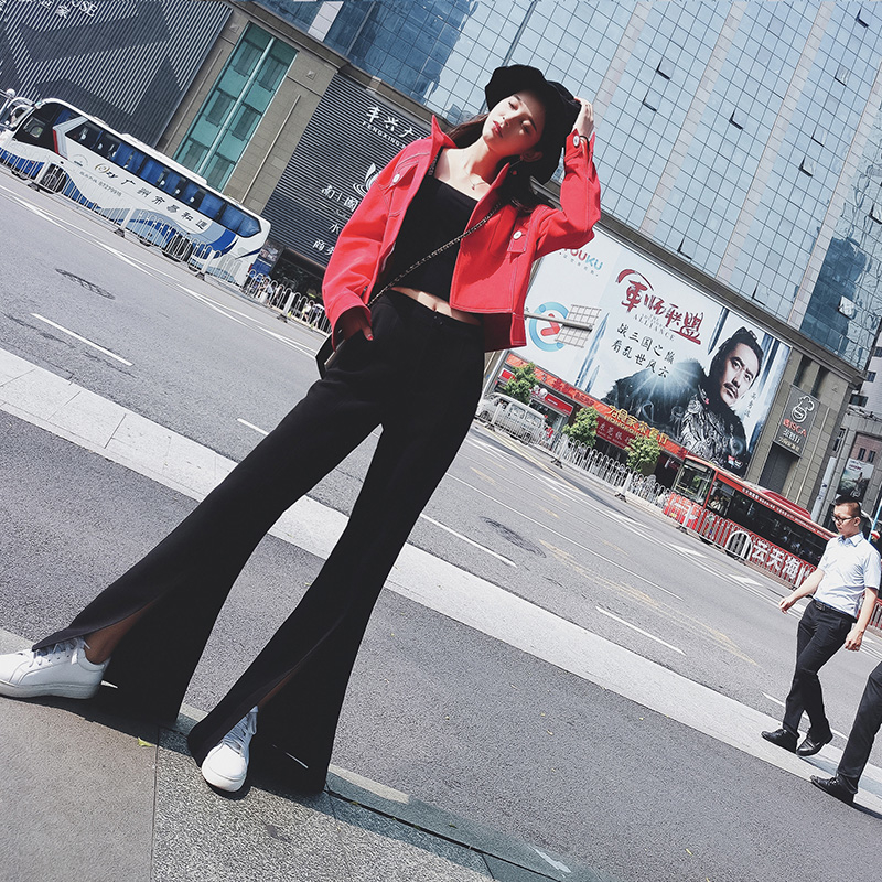 Mishow 2019 Spring And Autumn Women Denim Jacket Vintage Cropped Short Denim Coat LongSleeve Slim Red Jeans tops T200319