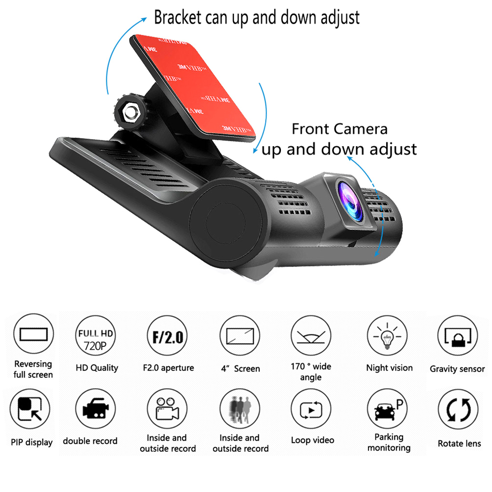 New 40quot Car DVR Camera car cameras Dual Lens with Rear view Registrar three camera Night vision car dvrs Video dashcam