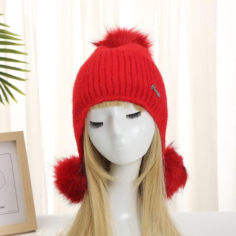 Outdoor Winter Ear Protection Woven Knitted Hats for Women Female Warm Pompom Fur Ball Hat Cap with Ear Flap Beanies Bonnet, Red
Outdoor Winter Ear Protection Woven Knitted Hats for Women Female Warm Pompom Fur Ball Hat Cap with Ear Flap Beanies Bonnet, Red
