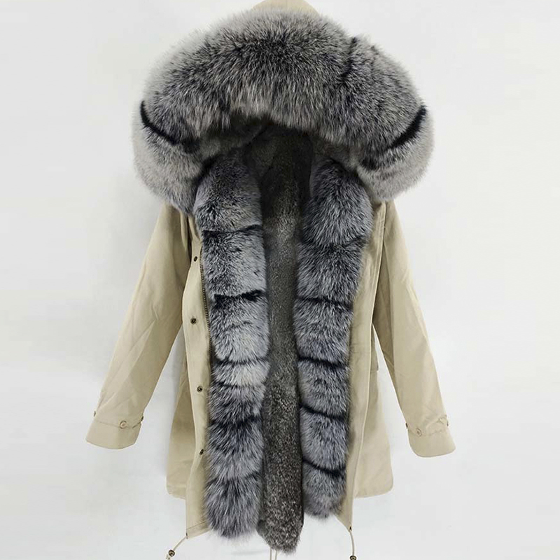 LaVelache New Winter Real Fox Fur Coat Long Parka Men Real Rabbit Fur Liner Natural Fur Collar Hooded Thick Warm Male Jacket 201204