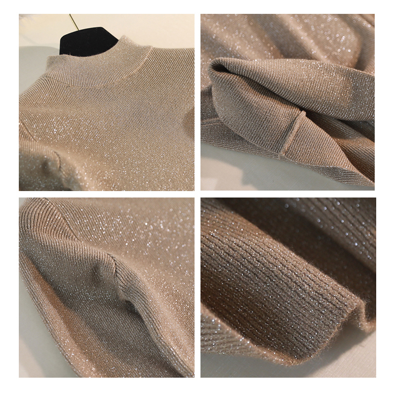 Shiny Lurex High Neck Long Sleeve Pullover Sweater For Women - Autumn Winter 2024 B3