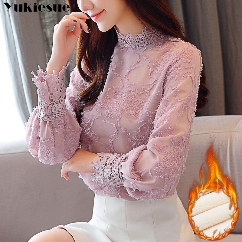 fashion woman blouses winter thick lace chiffon blouse shirt plus size women tops long sleeve blouse wome shirts blusas 201125