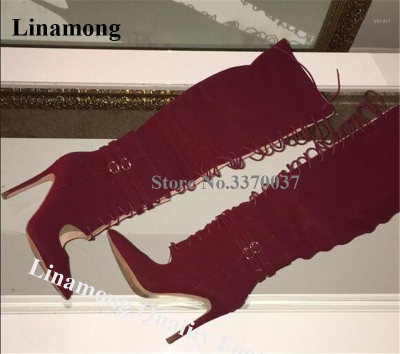 Linamong Women Fashion Pointed Toe Suede Leather Knee High Gladiator Boots Cut-out Wine Red Lace-up Long High Heel Boots1, Customize colors
Linamong Women Fashion Pointed Toe Suede Leather Knee High Gladiator Boots Cut-out Wine Red Lace-up Long High Heel Boots1, Customize colors
