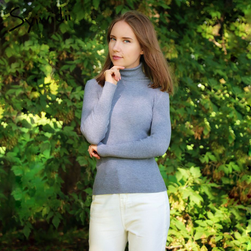 Hot Women Turtleneck Sweater Soft Striped Shirt Stretch Knit Pullovers Solid Casual Winter Autumn Fashion Ladies Korean Slim Top 201017