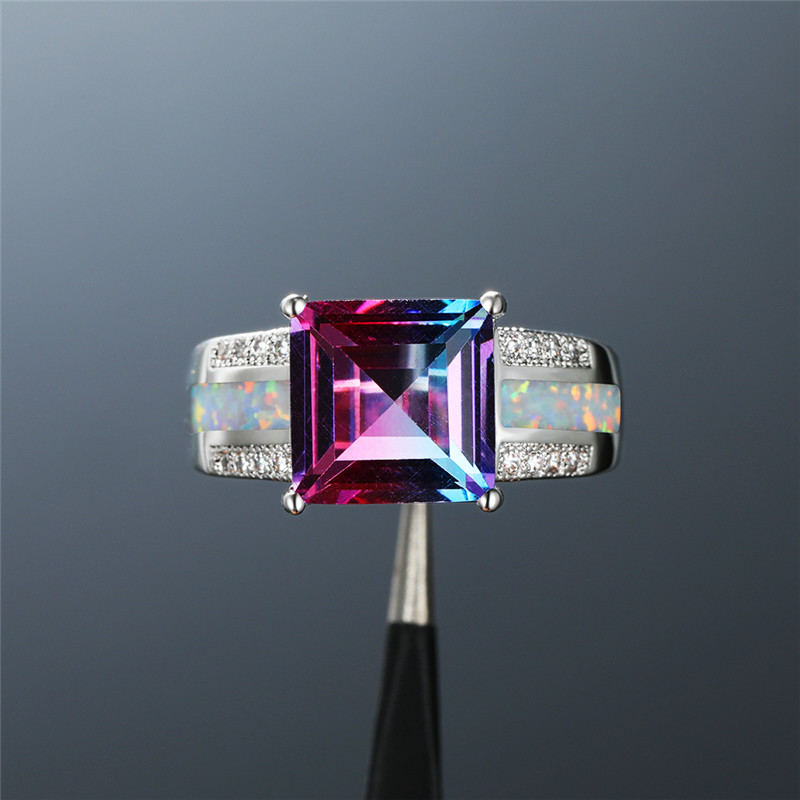 Vintage Female Rainbow Crystal Stone Ring Charm White Opal Wedding Rings For Women Cute Silver Color Square Engagement Ring
Vintage Female Rainbow Crystal Stone Ring Charm White Opal Wedding Rings For Women Cute Silver Color Square Engagement Ring