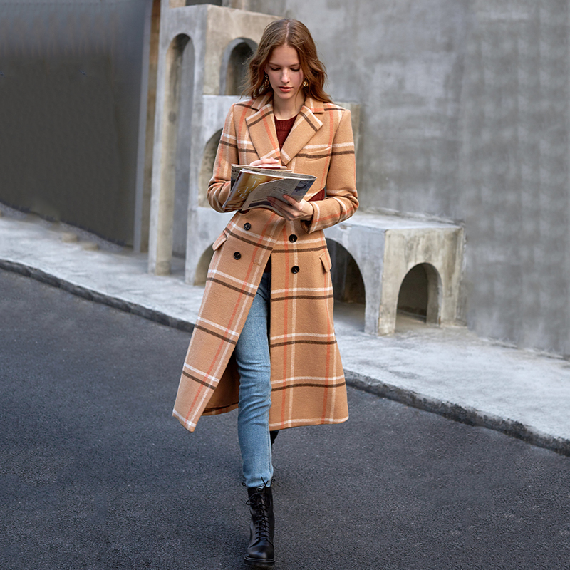 [EAM] Loose Fit Plaid Hollow Out Temperament Woolen Coat Parkas New Long Sleeve Women Fashion Tide Spring Autumn 1K908 201216