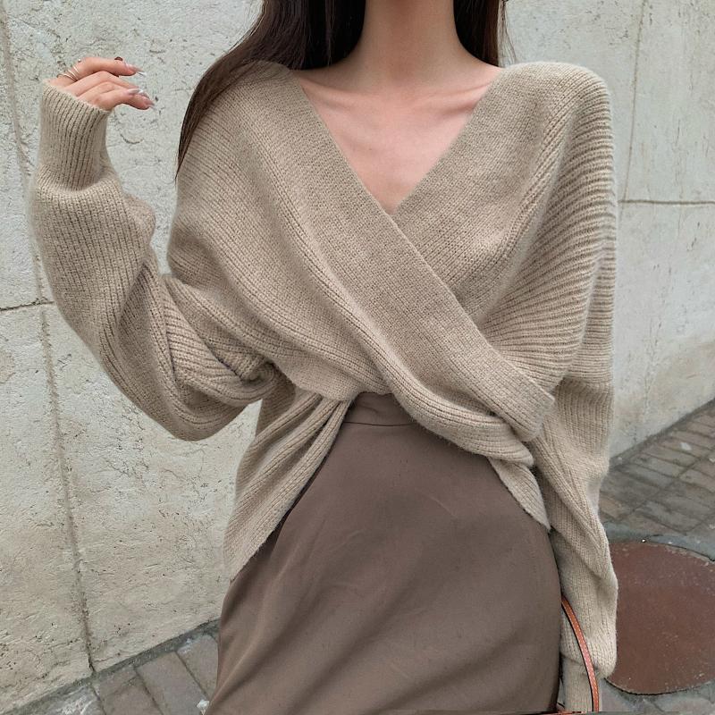 Criss-Cross Knitted Women Sweater Pullovers Loose V-Neck Solid Elastic Lady Elegant Pulls Outwear Tops, Blue
Criss-Cross Knitted Women Sweater Pullovers Loose V-Neck Solid Elastic Lady Elegant Pulls Outwear Tops, Blue