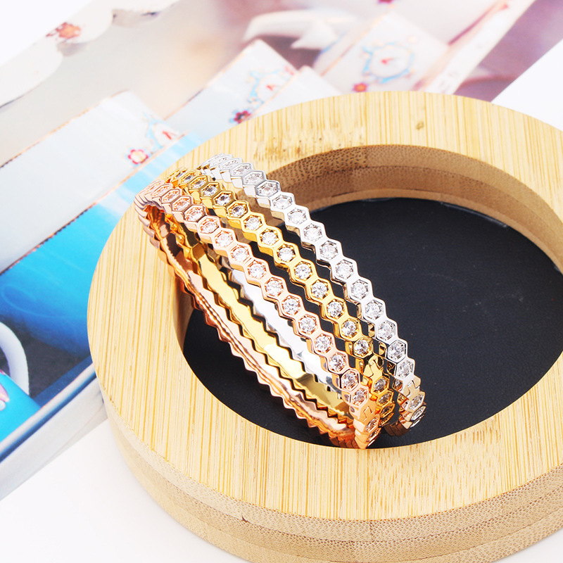 hexagonal design style womens bracelets fashion jewelry friendship bracelets stainless steel bracelets silver rose gold bangle bra