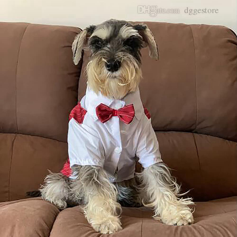 Gentleman Wedding Suit Formal Shirt Bowtie Tuxedo Dog Apparel Pet Halloween Christmas Costume Striped Dogs Clothes with Tie for Birthday Party Wine re