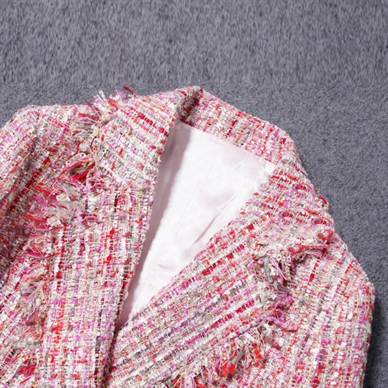 Pink tweed jacket beads Coat in the long section autumnwinter womens coat pull suit ladies ladies socialite coat 201023
